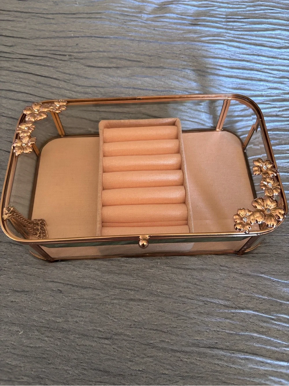 Rose Gold Floral Glass Jewelry Display Tray